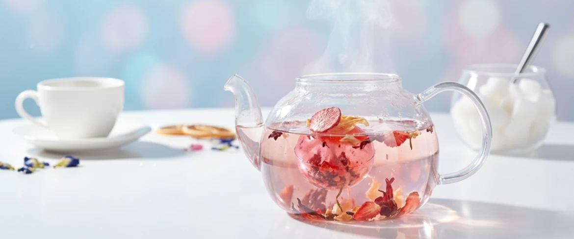 Μπάλα ισομαλτόζης έτοιμη για παρασκευή – κρυστάλλινο τσάι σε γυάλινη τσαγιέρα