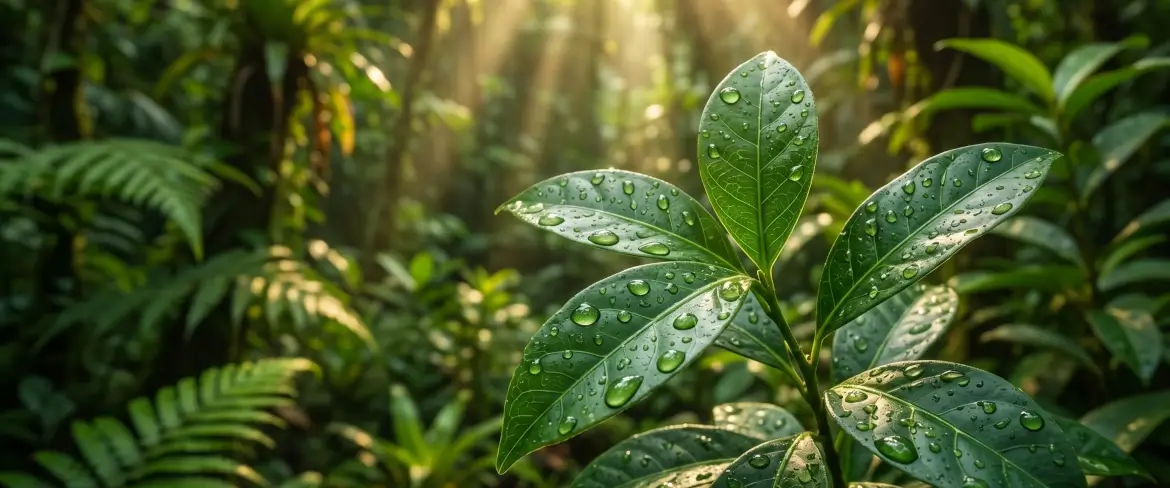 Φρέσκα φύλλα Ilex guayusa στο τροπικό δάσος του Αμαζονίου, τα οποία χρησιμοποιούνται για την παρασκευή τσαγιού guayusa.