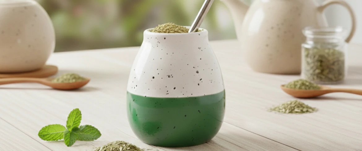 Πώς να παρασκευάσετε yerba mate – φλιτζάνι yerba mate γεμάτο με φύλλα και bombilla