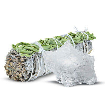 Σετ διαλογισμού: θυμίαμα λευκού φασκόμηλου + κρύσταλλος καθαρού χαλαζία