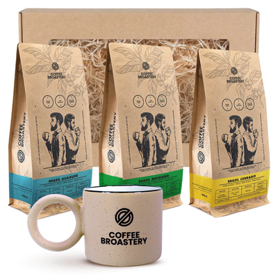Δώρο–σετ Bro Coffee Roastery: 3× βραζιλιάνικος καφές + κούπα