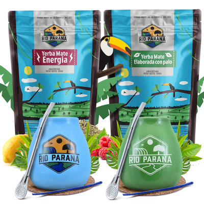 Yerba Mate Rio Parana Σετ για ΔΥΟ Calabash Bombilla 1000g