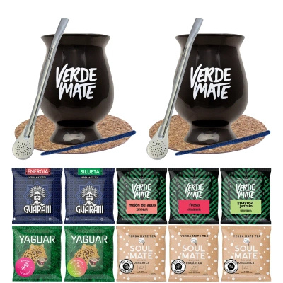 Σετ Bombilla Gourd για δύο άτομα mate τσάι 10x50g