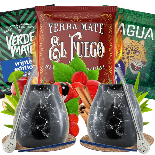 Σετ Yerba Mate για δύο: δείγματα 3×50γρ + 2x Καλαμπάς + 2x Bombilla
