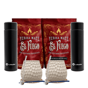 Σετ Yerba Mate για δύο: El Fuego 2x500γρ + 2x Θερμός LED + 2x Καλαμπάς + 2x Bombilla