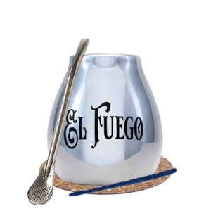 Yerba Mate BIG calabash silver bombilla El Fuego