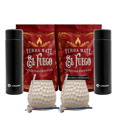 Σετ Yerba Mate για δύο: El Fuego 2x500γρ + 2x Θερμός LED + 2x Καλαμπάς + 2x Bombilla
