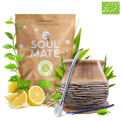 Σετ Yerba Mate Soul Mate Organica Menta Limon 500g 0,5kg Calabash + Bombilla