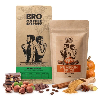 Σετ για Pumpkin Spice Latte: καφές Bro Coffee Roastery Brazil Samba 1κιλό + Pumpkin Spice Latte Mix 100γρ