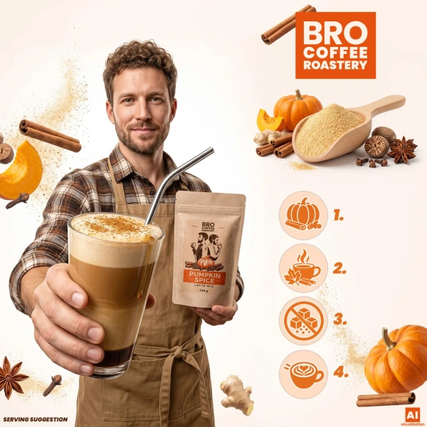 Σετ για Pumpkin Spice Latte: καφές Bro Coffee Roastery Brazil Guaxupe 1κιλό + Pumpkin Spice Latte Mix 100γρ