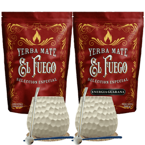 Σετ εκκίνησης για δύο Yerba Mate El Fuego 2×500 γρ + 2× Κολοκύθα + 2× Bombilla