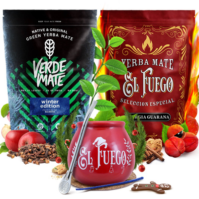Yerba Mate Χειμερινό σετ Verde Mate El Fuego 2x500g + αξεσουάρ
