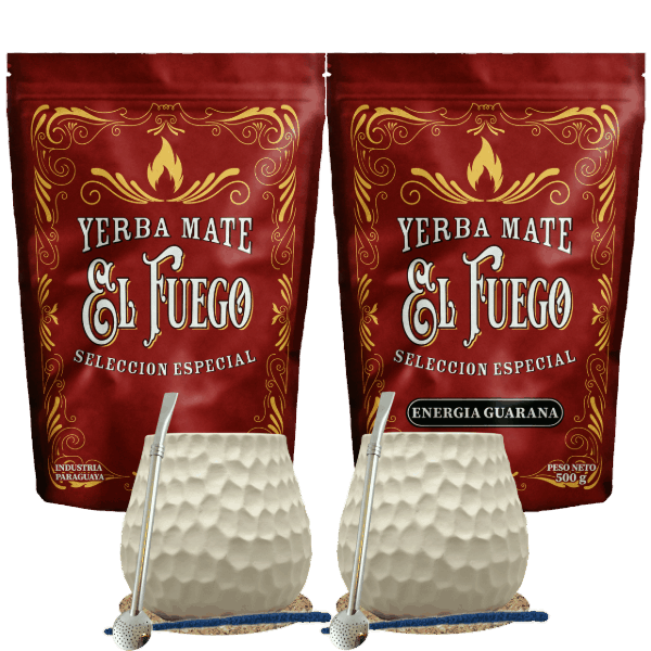 Σετ εκκίνησης για δύο Yerba Mate El Fuego 2×500 γρ + 2× Κολοκύθα + 2× Bombilla