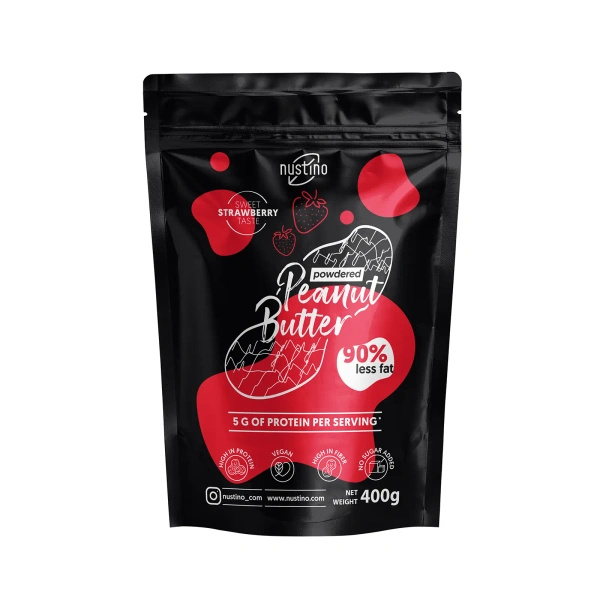 Nustino – Φυστικοβούτυρο σε σκόνη – Strawberry (χωρίς προσθήκη ζάχαρη) 400 γρ.