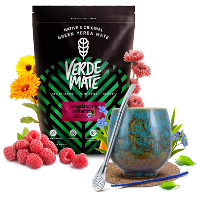 Yerba Mate set Verde Mate Βατόμουρο 500g Calabash + Bombilla