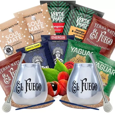 ΣΕΤ ΓΙΑ ΔΥΟ Yerba Mate Calabash Bombilla 10x50g