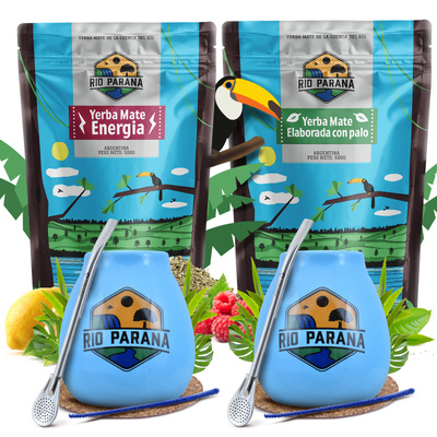 Yerba Mate Rio Parana Σετ για ΔΥΟ Calabash Bombilla 1000g