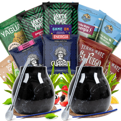 Σετ Yerba Mate για δύο άτομα: δείγματα 10x50γρ + 2x Καλαμπάς + 2x Bombilla