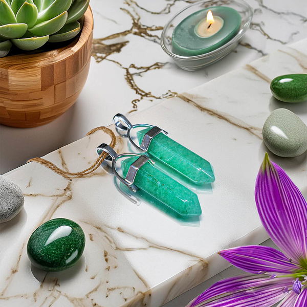 Μενταγιόν με αβεντουρίνη σε πουγκί + αλυσίδα