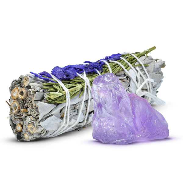 Meditation set: white sage incense + amethyst