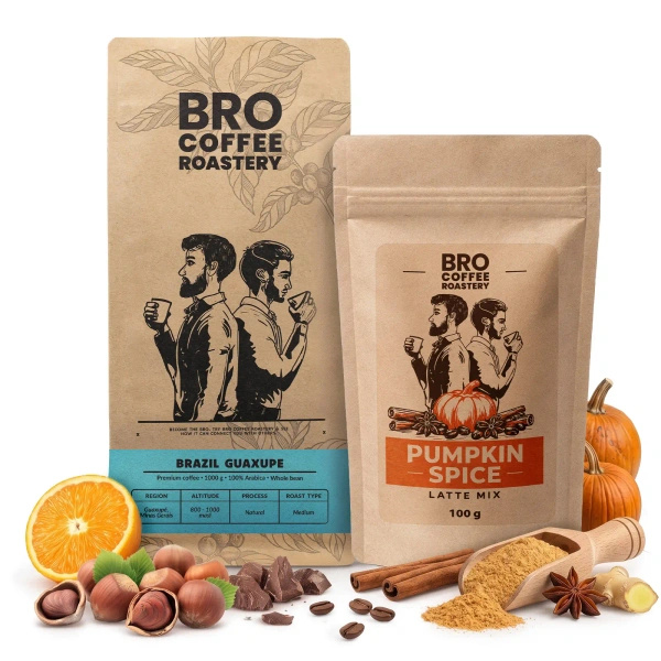 Σετ για Pumpkin Spice Latte: καφές Bro Coffee Roastery Brazil Guaxupe 1κιλό + Pumpkin Spice Latte Mix 100γρ