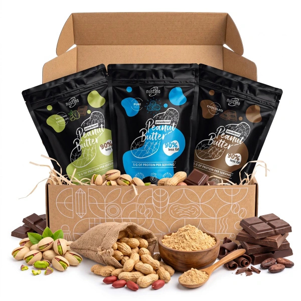 Σετ δώρου με φυστικοβούτυρο σε σκόνη Nustino: Pure + Chocolate + Pistachio & Chocolate 3x400γρ