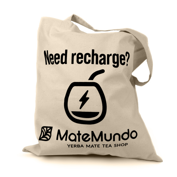 Bag with MateMundo logo - "Need recharge?"