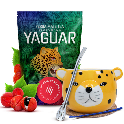 Σετ Yerba Mate Yaguar Energy Calabash Gatito 500g