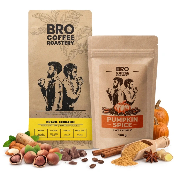 Σετ για Pumpkin Spice Latte: καφές Bro Coffee Roastery Brazil Cerrado 1κιλό + Pumpkin Spice Latte Mix 100γρ