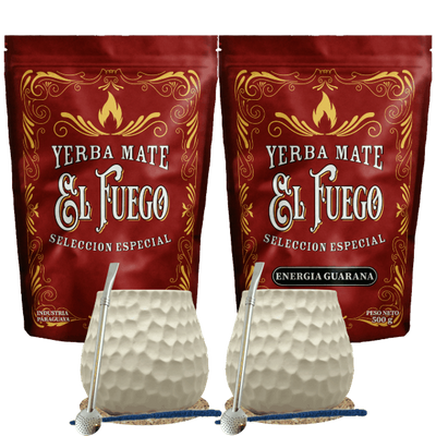 Σετ εκκίνησης για δύο Yerba Mate El Fuego 2×500 γρ + 2× Κολοκύθα + 2× Bombilla